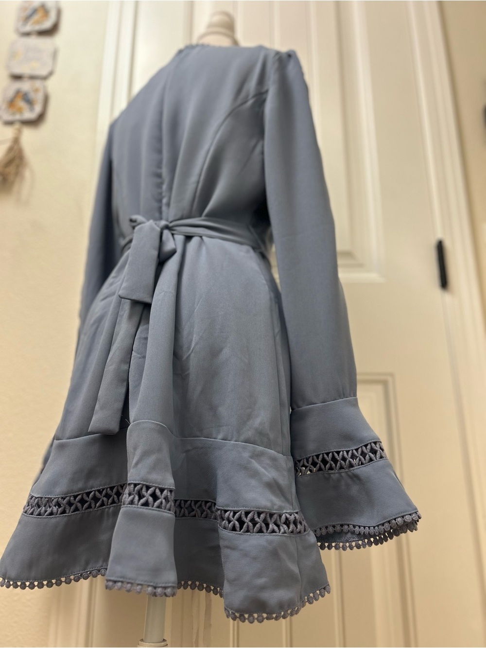 Forever 21 Dusty Blue Long-Sleeve Lace-Detail Dress - Picture 9 of 11